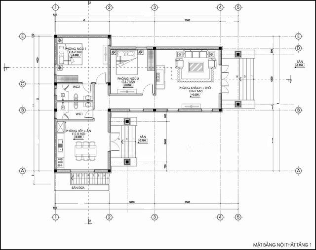 Mẫu nhà cấp 4 chữ L 2 phòng ngủ đẹp chuẩn theo phong thủy Bản vẽ mặt bằng công năng nhà cấp 4 chữ L