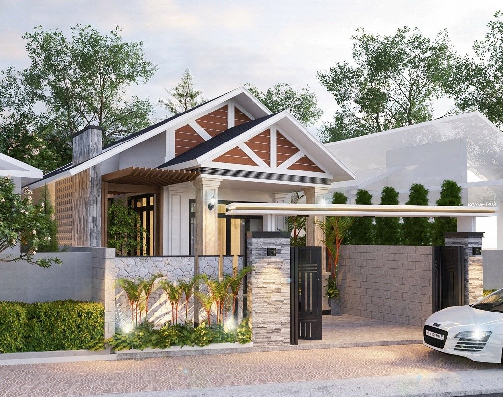 Gợi ý 4 mẫu nhà cấp 4 sân vườn 5×20 đẹp tiết kiệm chi phí Nhà cấp 4 sân vườn 5x20 đẹp mái thái