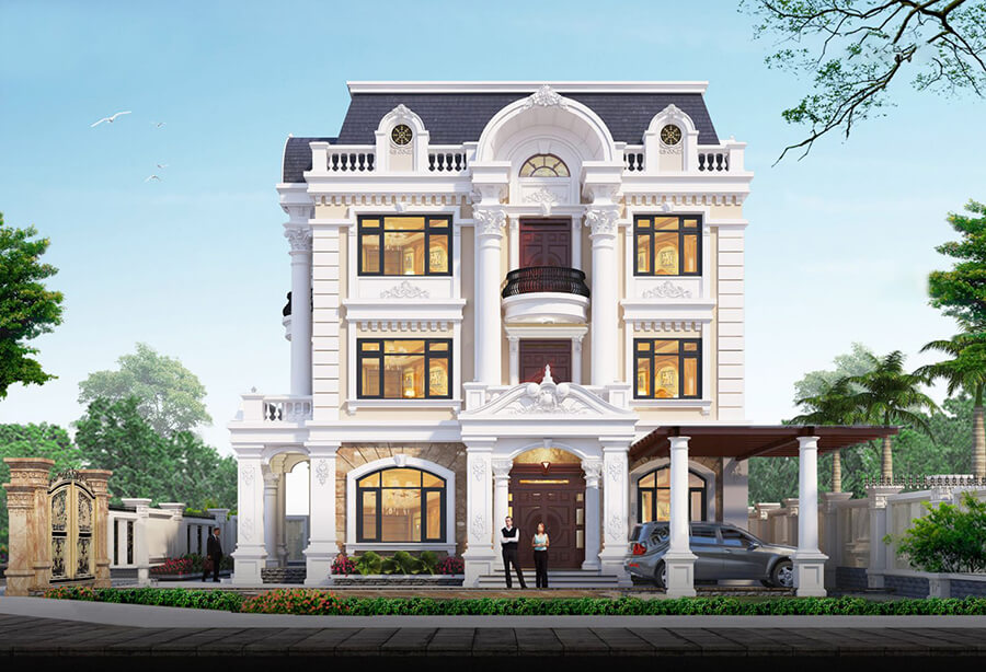 Biệt thự 9x15m tân cổ điển khẳng định đẳng cấp gia chủ Phối cảnh 3D của ngôi nhà biệt thự tân cổ điển