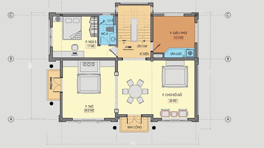 Biệt thự 9x15m tân cổ điển khẳng định đẳng cấp gia chủ Mặt bằng công năng tầng 3 tầng