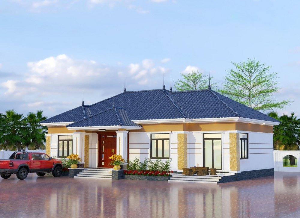 Mẫu biệt thự vườn 1 tầng 5 phòng ngủ được yêu thích nhất Phối cảnh 3D biệt thự 5 phòng ngủ