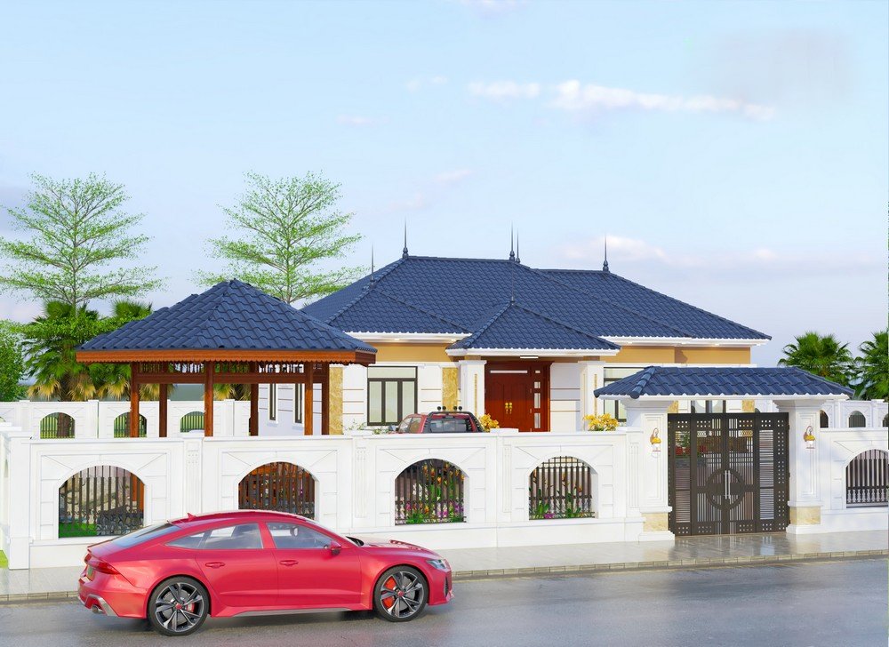 Mẫu biệt thự vườn 1 tầng 5 phòng ngủ được yêu thích nhất Hình ảnh mặt tiền căn biệt thự vườn 1 tầng 5 phòng ngủ