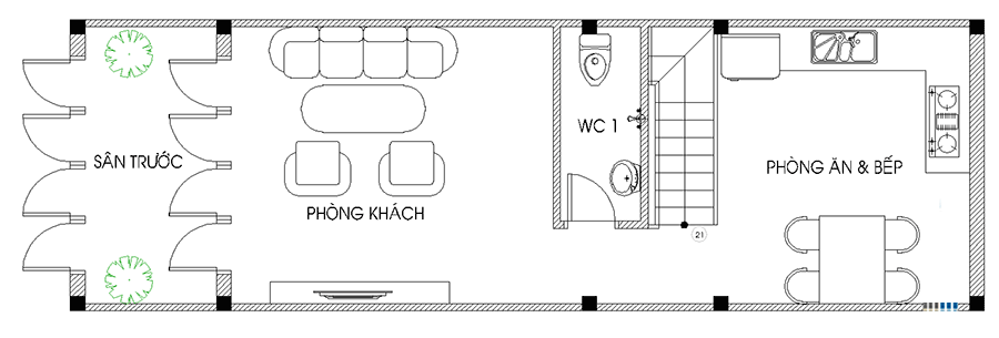 Tư vấn thi công xây nhà phố đẹp trên diện tích 4x10m mat-bang-noi-that-tang-1-nha-pho-dien-tich-4x10m