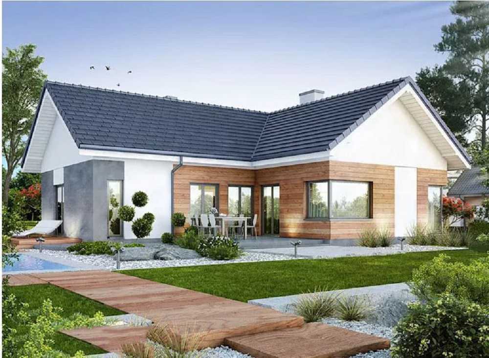 Mẫu nhà cấp 4 chữ L 4 phòng ngủ mái thái hiện đại