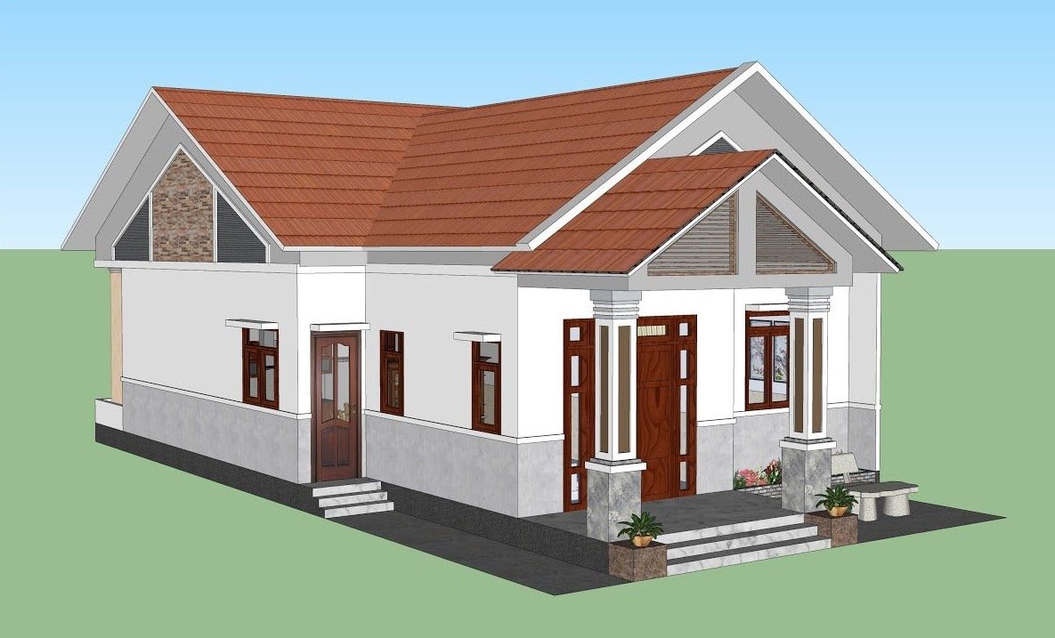mẫu nhà cấp 4 chữ L 4 phòng ngủ