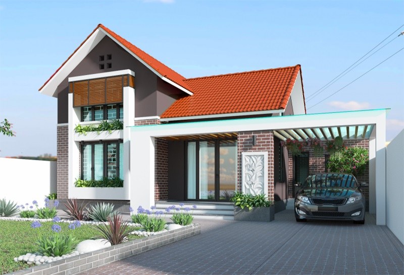 Mẫu nhà cấp 4 chữ L 4 phòng ngủ có gara sang trọng