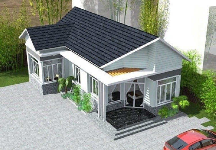 Thiết kế nhà cấp 4 chữ L 4 phòng ngủ 120m2
