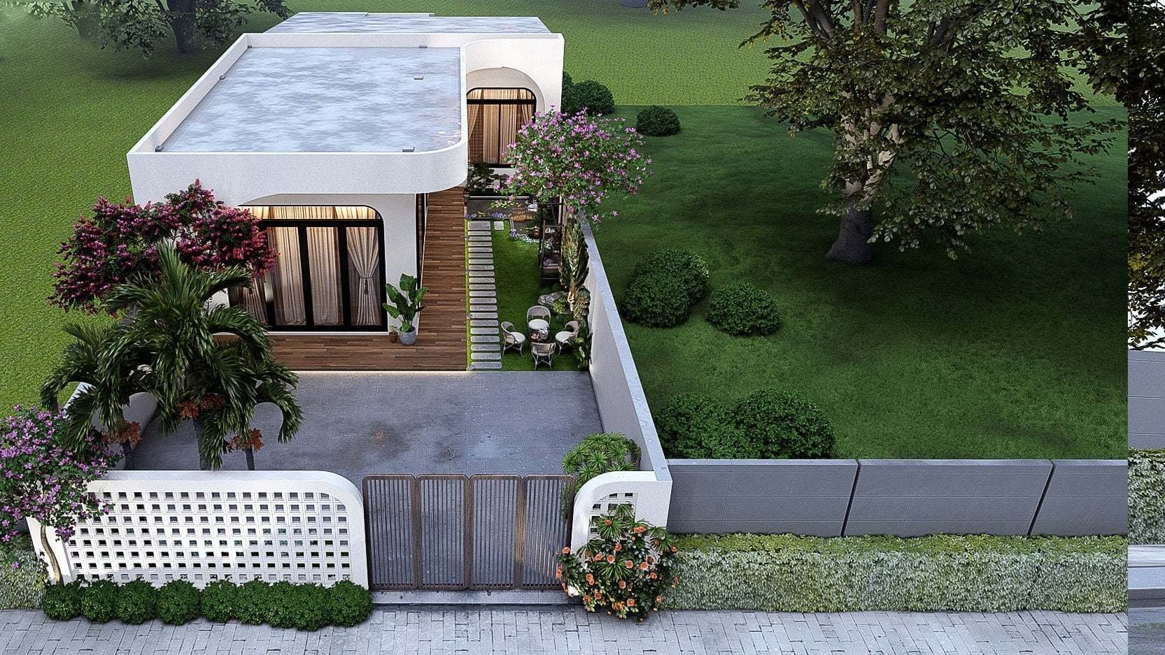 Thiết kế nhà cấp 4 hiện đại mái bằng đẹp tựa resort nghỉ dưỡng Thông tin công trình nhà cấp 4 mái bằng