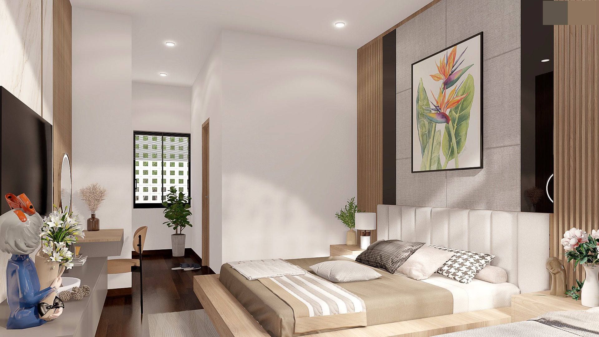 Thiết kế nhà cấp 4 hiện đại mái bằng đẹp tựa resort nghỉ dưỡng Thiết kế nội thất phòng ngủ nhà cấp 4
