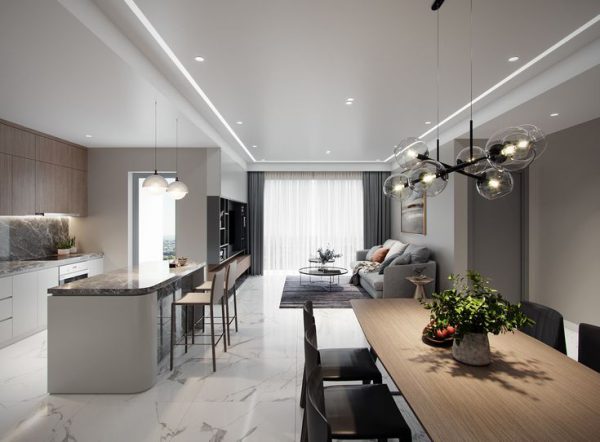 Thiết kế nội thất căn hộ 43m2 đẹp mê ly dành cho bạn phong cách hiện đại tập trung vào sự tối giản, tiện nghi và thẩm mỹ