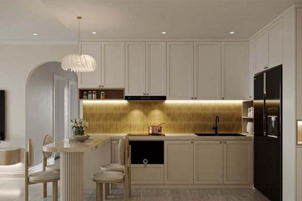 Thiết kế nội thất căn hộ 43m2 đẹp mê ly dành cho bạn Bếp nhỏ mang lại sự ấm cúng cho căn hộ