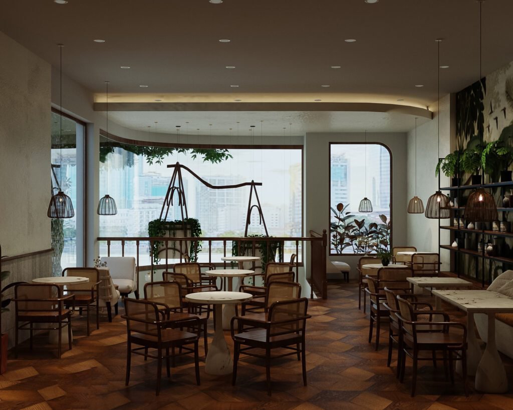 Thiết kế quán cafe mặt tiền 6m đẹp từ ngoài vào trong Một quán cafe được đầu tư bài bản sẽ mang đến thiện cảm cho khách hàng