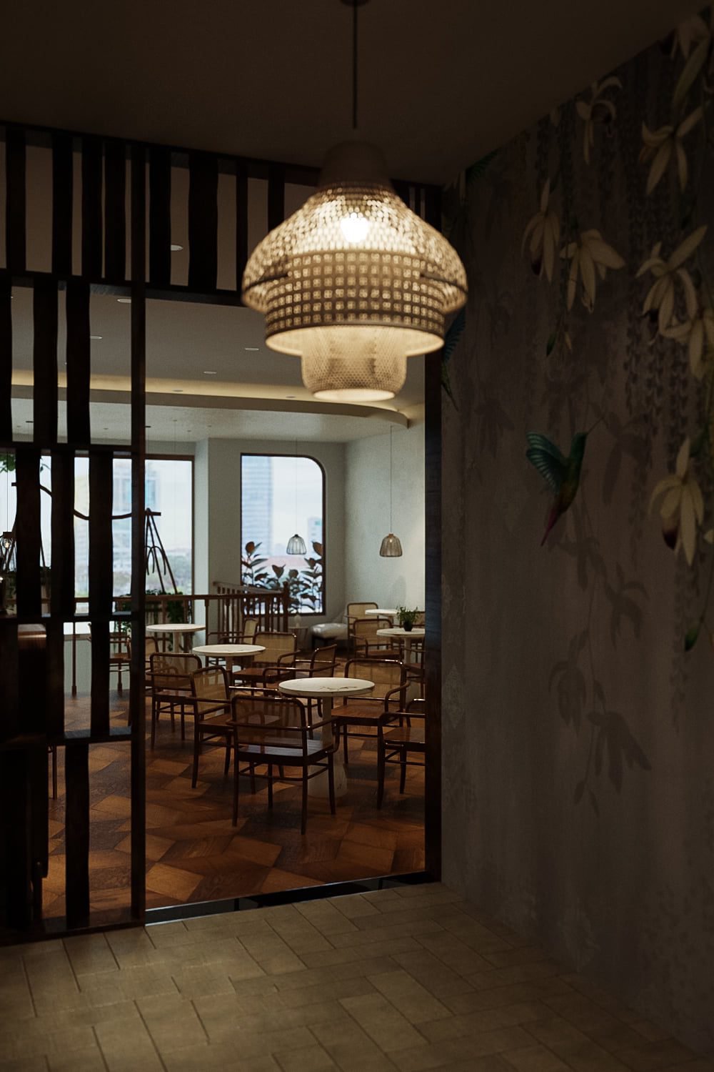 Thiết kế quán cafe mặt tiền 6m đẹp từ ngoài vào trong Ánh sáng là thứ giúp quán trở nên nổi bật và thu hút hơn, đặc biệt là vào buổi tối